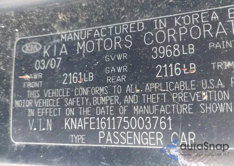 2007 Kia Spectra5 Sx from USA, damaged, VIN KNAFE161175003761